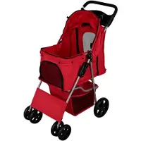 MonsterShop Haustierwagen mit Regenabdeckung Rot
