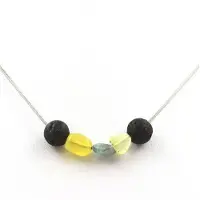 Bijoux Steine und Mineralien. Lava Perlenkette 8 mm + Gelbe Opal aus Australien + Apatit aus Brasilien Kette aus Edelstahl.