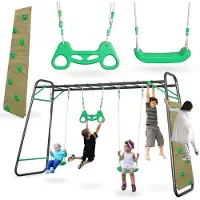 HyperMotion Spielplatz Garten Stahl 2 Sitze Leiter Kletterwand Max 200kg 368x112x222cm