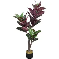 Decovego Kunstpflanze Gummibaum, Kunstbaum im Topf, mit Echtholzstamm, Höhe 110 cm