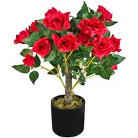 Decovego Kunstpflanze Rosenbusch, im Topf, mit Echtholzstamm, Höhe 50 cm