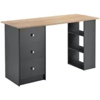 En.casa Schreibtisch 120x50x72cm Bürotisch mit Schubladen Dunkelgrau/Holz Ablage Regal PC Tisch []