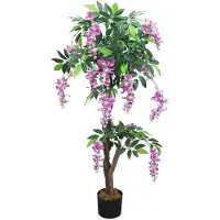 Decovego Kunstpflanze Blauregen Wisteria Glyzinie, Kunstbaum im Topf, mit Echtholzstamm, Höhe 120 cm