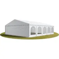 TOOLPORT Festzelt Partyzelt 8x10 m schwer entflammbar PREMIUM, hochwertige PVC Plane 750 N in weiß 100% wasserdicht mit Bodenrahmen