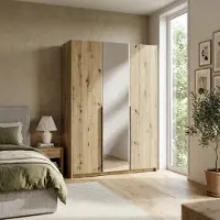 Masseno Drehtürenschrank THALIA 148/204/58cm 3-türig mit Spiegel Eiche Artisan