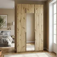 Masseno Drehtürenschrank THALIA 148/250/58cm 3-türig mit Spiegel Eiche Artisan