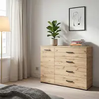 Masseno Kommode ALBANO 120 cm Sideboard mit 4 Schubladen und 1 Türen für Wohnzimmer Schlafzimmer Modern 120x40x83 cm Eiche Artisan