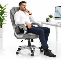 Mucola Chefsessel Schreibtischstuhl BüBraunuhl Kunstleder Computerstuhl 120 KG Drehstuhl Bürosessel Gaming Stuhl - Grau