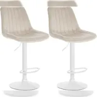 Décoshop26 - Set aus 2 höhenverstellbaren um 360° drehbaren Barhockern in cremefarbenem Samt mit vertikalen Ziernähten und weißen 10_0005908