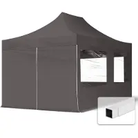 TOOLPORT 3x4,5m Stahl Faltpavillon, inkl. 4 Seitenteile, dunkelgrau
