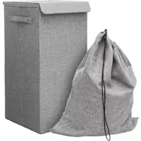 Dune Design 50L Wäschekorb mit Deckel und Wäschesack - 30x30x60 Wäschesammler Grau - Faltbar