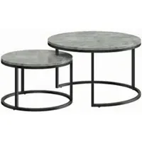 HOMCOM Couchtisch rund 2er Set Stapelbarer Wohnzimmertisch mit Zementoptik Grau
