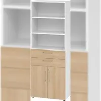 Bümö Aktenregal & Schrank abschließbar, Büroschrank Regal & Schubladen Kombination Holz 80cm breit in Weiß/Buche - Schrank für's Büro &