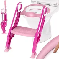 Kidiz Kinder Toilettensitz Toilettentrainer mit Treppe und Griffe Faltbar Kindertoilette WC Sitz Töpfchentrainer Lerntöpfchen bequemem Kissen und breiten Stufen Toilettentreppe höhenverstellbar