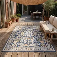 Volero - In - & Outdoorteppich - Bloom Oriental Blau - 80x150 cm - Wohnzimmer, Balkon, Garten, Terrasse, Wintergarten - Retro