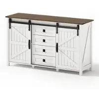 OKWISH Sideboard mit Schiebetüren 4 Schubladen Küche 137x82x40cm Weiß