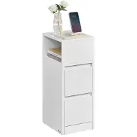 Vasagle Nachttisch Weiß, 65 cm hoch, Modernes Design, MDF, 2 Schubladen