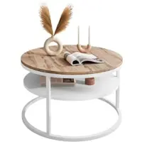Lookway Runder Couchtisch CIRI SLIM mit Ablage Eiche Artisan Wotan Stirling