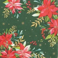 Home Fashion , Traditional Poinsettia, Lunch-Servietten aufgefaltetes Maß 33 cm x 33 cm, im Viertelfalz, 20 Stück pro Pack, 12 Pack pro Karton