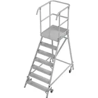 Krause Fahrbare Podestleiter Stabilo Professional, einseitig begehbar, 1x7 Stufen, 600 x 700 mm Plattform, 3700 mm Arbeitshöhe