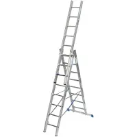 Krause Vielzweckleiter , 3-teilig, Stufen T 80 mm & Sprossen T 30 mm, Quertraverse, TRBS 2121-2, mit 3 x 10 Sprossen, Alu