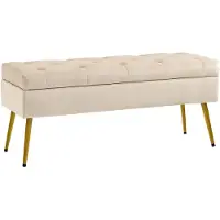 HOMCOM TRUHENBANK mit Samtoptik für Flur Metall Beige