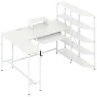 Costway Schreibtisch L-Form mit Ladestation & Bücherregal Weiß