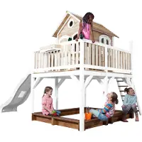 Axi Spielhaus Liam mit Sandkasten & weißer Rutsche | Stelzenhaus XXL in Braun & Weiß aus FSC Holz für Kinder | Spielturm mit Wellenrutsche für den Garten