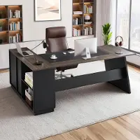Vevor L-förmiger Chefschreibtisch moderner Bürotisch mit Schubladen & Lagerschrank, robuster Schreibtisch aus Holz, 158,7 kg Tragkraft, Computertisch für Arbeit Studium Schreiben, Braun+Schwarz