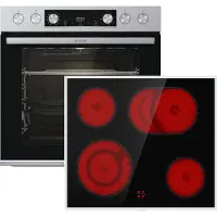 Gorenje Steel Set 4 Einbauherd - Set mit Glaskeramik-Kochfeld mit Edelstahlrahmen - 77L XXL Volumen - GentleClose & -Open - AirFry - PizzaMode - ChildLock - PerfectGrill - Teleskopauszüge - Schwarz