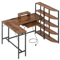 Costway Schreibtisch L-Form mit Monitorständer Braun