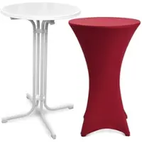 Beautissu STEHTISCH Bellini Ø 70cm Weiß mit Stella Stehtischhusse Ø 70cm Bordeaux