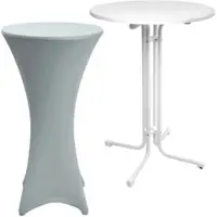 Beautissu STEHTISCH Sylt Ø 80cm Weiß mit Stella Stehtischhusse Ø 80cm Silber