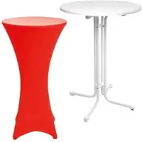 Beautissu Sylt Stehtisch ø 70cm Weiß mit Stella Stehtischhusse ø 70cm Rot