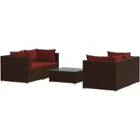 vidaXL 5-tlg. Garten-Lounge-Set mit Kissen Poly Rattan Braun