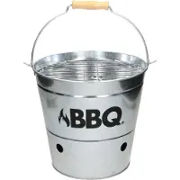 ECD-Germany Grilleimer Ø 25cm mit Grillrost und Tragegriff, Eimergrill aus Edelstahl in Silber, Minigrill mit Belüftung, Campinggrill Holzkohlegrill BBQ Grill Picknickgrill Grillkübel Feuerkübel