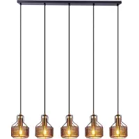Näve Pendelleuchte - 5er Pendelleuchte "FORO" L: 96cm schwarz/golden, Hängelampe im Industrial Style, ausMetall in schwarz, 120 cm hoch, Maße 96 x 13,5 cm, E27-Fassung