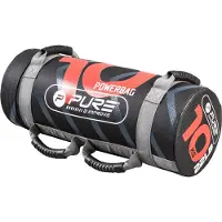 Pure 2 Improve Power Bag 10 kg, Schwarz/Rot, gummierte Griffe, reißfestes Material, Gewichtssack Gewichtstasche Fitness Bag Sandbag für Functional Training Workout Fitness-, Kraft-, Ausdauertraining