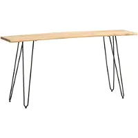 Wohnling Schreibtisch 150x36x75 cm Akazie Massivholz / Metall Computertisch Baumkante Homeoffice Bürotisch Massiv mit Haarnadelbeinen in Schwarz
