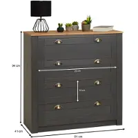 Idimex Kommode BOLTON aus Massivholz in anthrazit/braun, Sideboard mit 4 Schubladen und Muschelgriffen aus Metall, Sideboard aus Kiefer, Holz lackiert