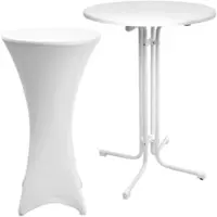 Beautissu STEHTISCH Sylt Ø 70cm Weiß mit Stella Stehtischhusse Ø 70cm Weiß