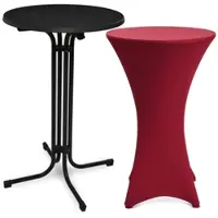Beautissu STEHTISCH Bellini Ø 70cm Schwarz mit Stella Stehtischhusse Ø 70cm Bordeaux
