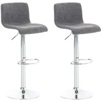 Décoshop26 - Set aus 2 bequemen Barhockern mit Fußstütze in hellgrauem Stoff und verchromtem Metall 10_0004207