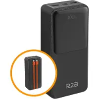 R2B Powerbank 30000 mAh mit integrierten Ladekabeln 8 Pin und USB C, 6 bis 8 Mal Aufladen, Schnellladegerät mit LED Display, Powerbank und Ladegerät