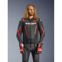Alpinestars GP Force V2 Motorrad Lederjacke, schwarz/neon-rot, 54