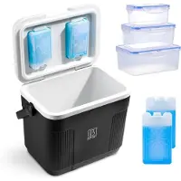 Brisby Kühlbox – Frigobox – 22 l – Schwarz – Bis zu 40 Stunden Isolierung – Inkl. 4 dicker 450-ml-Kühlelemente – Temperatursicherer Verschluss – es Design mit im Deckel integrierten Kühlelementen