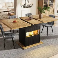 STILVORA Esstisch ausziehbar mit Stauraum und LED-Beleuchtung, Küchentisch mit verstellbarem Einlegeboden, Wohnzimmertisch bis 60kg Schwarz-Holz