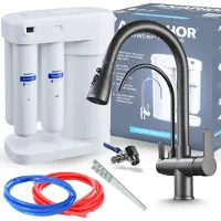 ARI Wasserfilter Set Morion mit 3-Wege Küchenarmatur Nordic Grafit, Umkehrosmose, Wasserfilter-Anschluss, herausziehbare Brause