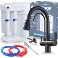 ARI Wasserfilter Set Morion mit 3-Wege Küchenarmatur Nordic Schwarz matt, Umkehrosmose, Herausziehbare Brause, 360° schwenkbar