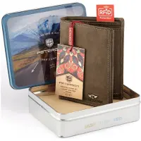 Peterson | Zeitloses Herrenportemonnaie, aus Leder, ohne RFID-Verschluss, Naturleder, Schwarz, 9.5x12 cm